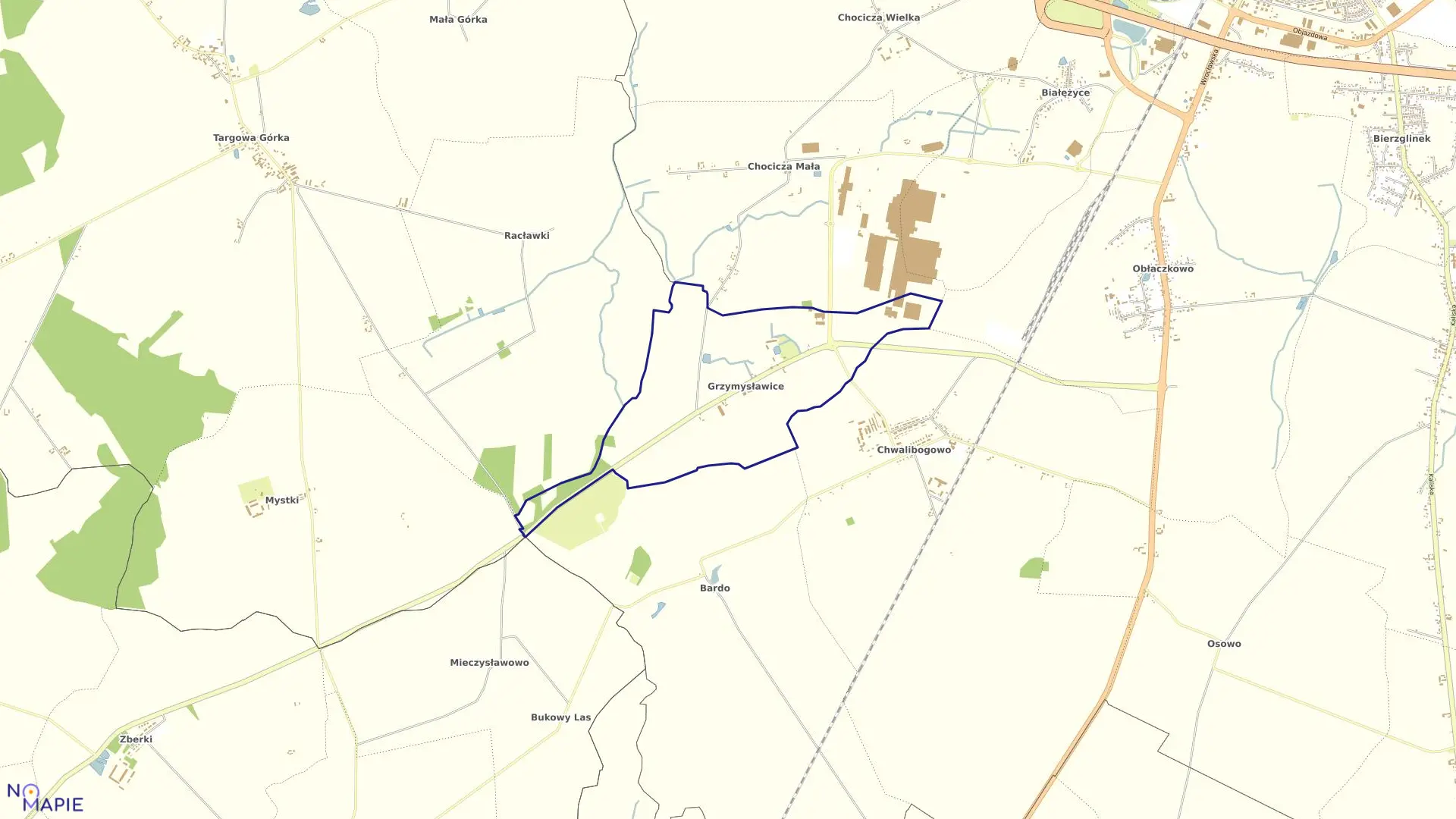 Mapa obrębu GRZYMYSŁAWICE w gminie Września